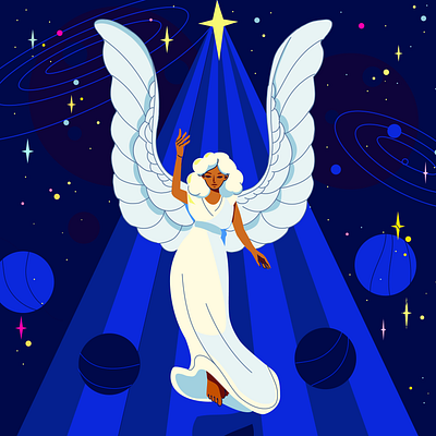 Angel angel artwork bright christmas design digital flat illustration night stars vector