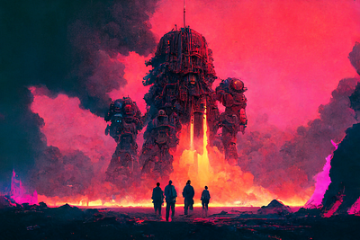 End of the Line 4 ai apocalypse art color concept design digital fire gradient illustration light midjourney minimal painting photoshop robot simple