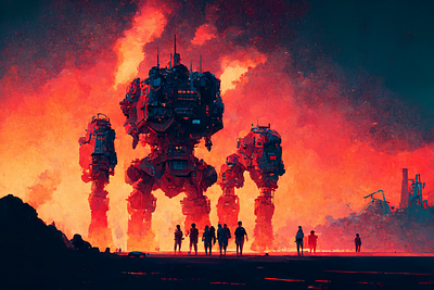 End of the Line 2 ai apocalypse art color concept design digital fire gradient illustration light midjourney minimal painting photoshop robot simple