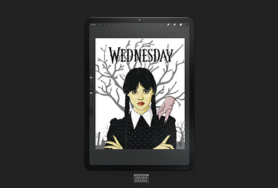 WEDNESDAY ADDAMS - iPad Drawing addams art dubai art fan art flat illustration ipad ipad drawing my art netflix procreate udara jayasanka udarts dubai vector wednesday wednesday addams wednesday fan art