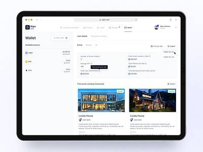 Rigor — Builder builder coins connect dashboard design export loans platform transaction history ux wallet web 3