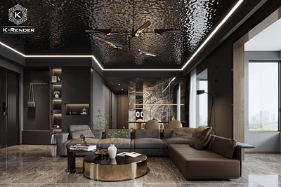 K-render: Mysterious and luxurious black interior design apartme