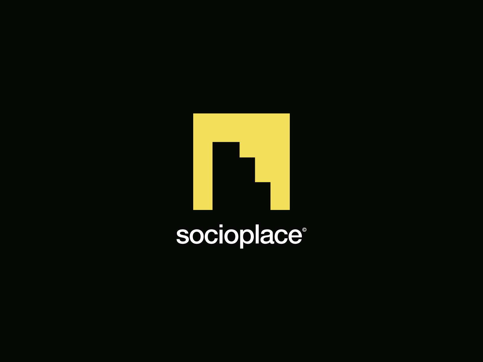 Socioplace ⏤ Intro billboard book brand branding cover design dark brand gif graphic design home logo logo design minimalist motion graphics people playbook real estate rent house social network website yellow