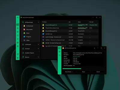 IDM UI Redesign - Dark Version app design app redesign concept design idm idm redesign internet download manager product design redesign ui ui design uiux user interface user interface design ux