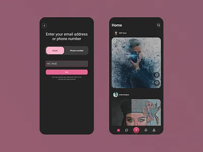 Social media login screen and home screen home home screen login signup ui