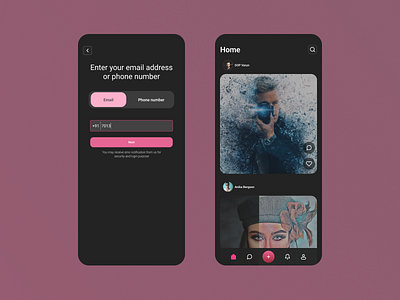 Social media login screen and home screen home home screen login signup ui
