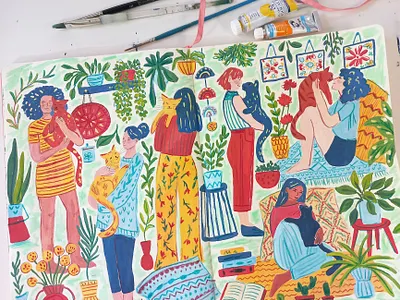 Me and my cat art book illustration cat drawing editorial gouache hand drawn illustration painting people sketchbook