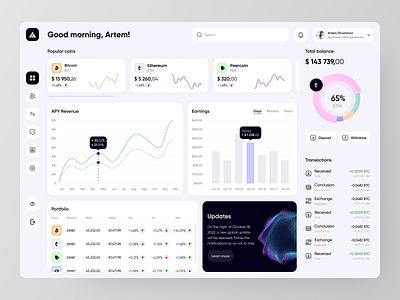 Cryptocurrency Wallet Dashboard 💰 bitcoin crypto cryptocurrency cryptowallet currency currency exchange dashboard design desktop exchange ui uiux ux wallet