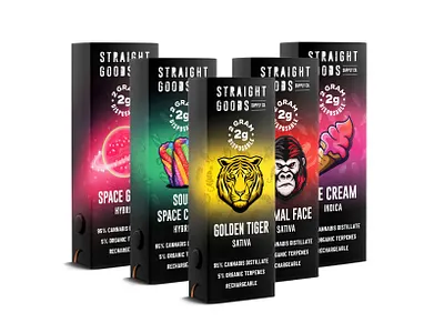 Straight Goods Supply packaking design animal black branding branding package cannabis characters design disposable vape pen gorilla graphic design ice cream icon illustrations logo modern package sour space tiger