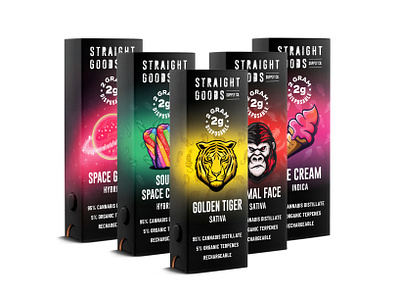 Straight Goods Supply packaking design animal black branding branding package cannabis characters design disposable vape pen gorilla graphic design ice cream icon illustrations logo modern package sour space tiger