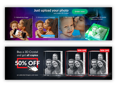 Banners for the site selling 3D crystals 3d banners graphic design site ui web