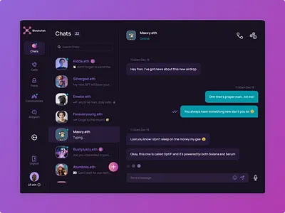Social Messaging dApp blockchain calls chat communication conversations dapp decentralised network defi design explore figma messaging social media ui ux web3