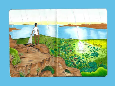 Crystal Village cliff copic crystal dog drawing illustration ink sketch sketchbook traditional art village