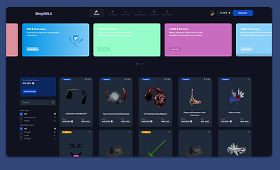 SHOPRBLX | Roblox Marketplace Site graphic design roblox ui ux