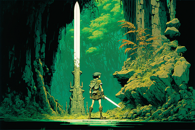 Anime Ruins 5 ai anime art color concept design digital forest gradient illustration light midjourney minimal painting photoshop simple sword