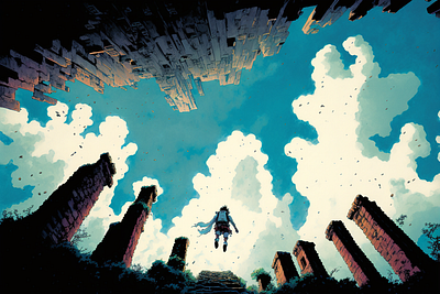 Anime Ruins 4 ai anime art clouds color concept design digital gradient illustration light midjourney minimal painting photoshop simple sky