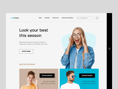 Optical Eyewear Landing app branding checkout design eyewear illustration landing logo mobile optical store ui ux ux design