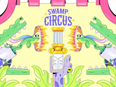 Swamp Circus aligator beer beer can beer label branding can canon circus concept design frog illustration label logo pastelle snake sword vector vibrant