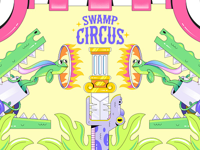 Swamp Circus aligator beer beer can beer label branding can canon circus concept design frog illustration label logo pastelle snake sword vector vibrant