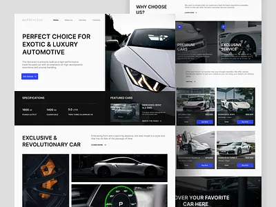 AutoExcess - Car Shop Landing Page 🏎️ automotive branding car car shop car shop landing page cars clean company design landing page luxury product design supercar ui ui design uiux ux web design website