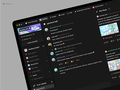 Buidler Component - Close up blockchain buidler buidler app chat community dark mode dash board design ipfs messaging post side bar ui ux wallet web3
