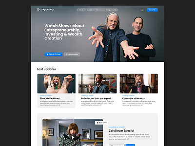 Website design for EntrepreneurTV in Netflix style design educational flat media ui ux video web web application web sevice