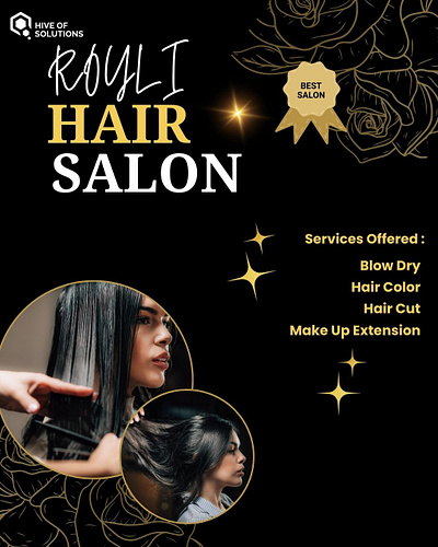 Services Banner for Royli Salon Designed By: Hive of Solutions 3d animation banner branding graphic graphic design hairsalon hiveofsolutions identity logo motion graphics roylisalon salon ui