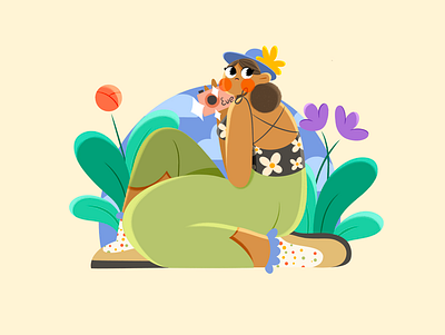 In the middle of nowhere 💐🌝 2d adobe character design character illustration commercial cute art design female flat floral graphic design illustration jungle nature people photoshop portrait procreate tourist woman