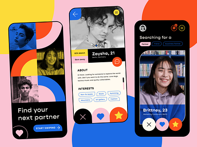 Bauhaus Inspired Dating App art art movement artcolours artmovement bauhaus colourful german mobileapp mobiledating app popcolours ui uidesign userexperience users ux visual design