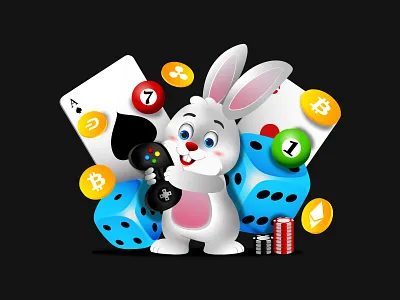 Casino Bunny Illustration for Website bunny cartoon casino character cute design flat illustration mascot rabbit ui vector