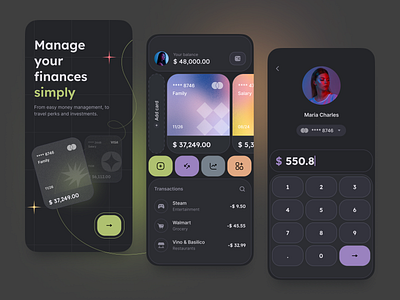 Mobile Banking App Concept app banking card credit dark theme dashboard debit design finance fintech ios management mobile mobile app design mobile banking ui ui concept