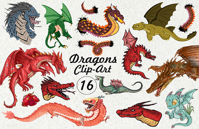 Watercolor Dragons clipart Set dragon eggs dragons graphic design little magic medieval clipart nursery art nursery clipart rainbow watercolor watercolor clipart watercolor set watercolour