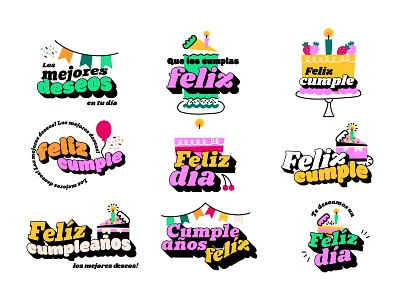 Happy birthday labels birthday cumpleaños design happy birthday illustration labels lettering vector
