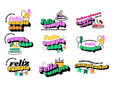 Happy birthday labels birthday celebration cumpleaños design illustration label lettering vector