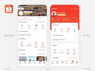 #DailyUI Challenge #006 User Profile - Shopee Buyer Profile buyer user profile dailyui marketplace redesign shopee ui user profile ux