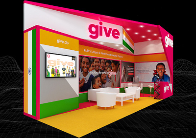 Give India 3x9 Exhibition Booth 3d 3x9 3x9 booth artist impression booth branding charity color theory design event exhibition expo fair fundraising india indian render show space visualization