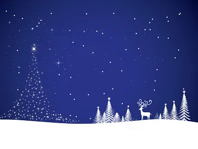 Blue Color Christmas Background With Snow , Tree, And Dear background blue christmas dear forest illustration nature new year santa snow tree vector