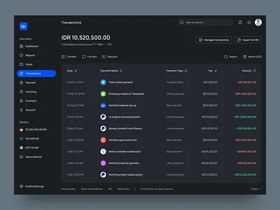 Wicky - Transaction Page clean design crm dashboard dark theme dashboard invoice minimalist design money dashboard money management money transaction money website payment dashboard payment gateway payment website saas transaction ui ui design uiux web design website