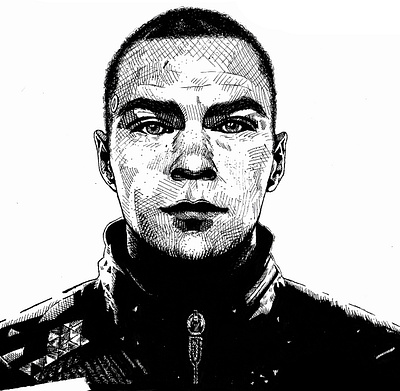 Ink Portrait – Markus – Detroit Become Human crosshatching design graphic design illustration ink ink drawing portrait portraits realism traditional art