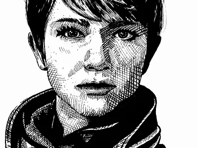 Ink Portrait – Kara – Detroit Become Human crosshatching design graphic design illustration ink ink drawing portrait portraits traditional art