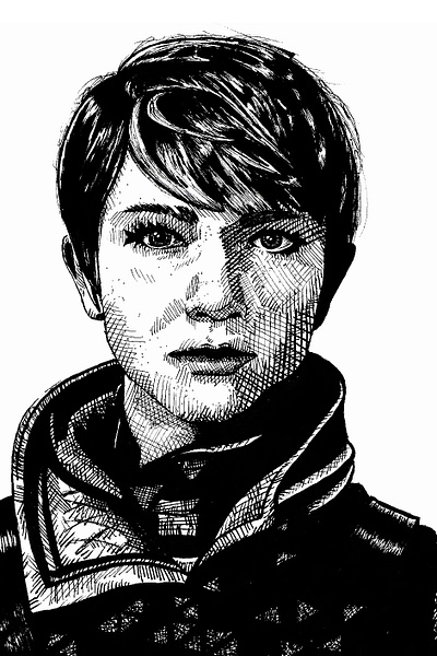 Ink Portrait – Kara – Detroit Become Human crosshatching design graphic design illustration ink ink drawing portrait portraits traditional art