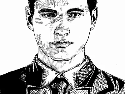 Ink Portrait – Connor – Detroit Become Human crosshatching design graphic design illustration ink ink drawing people portrait portraits realism traditional art