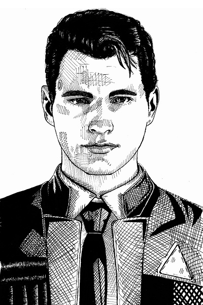 Ink Portrait – Connor – Detroit Become Human crosshatching design graphic design illustration ink ink drawing people portrait portraits realism traditional art