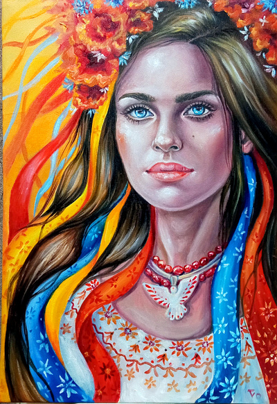 Original Oil Painting – Portrait of a Beautiful Young Ukrainian art hand painted handmade paint painting people portrait ukraine woman