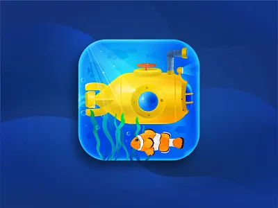 Nautical Game App Icon app cartoon detailed fish game graphic design icon design illustration marine mini submarine mobile nautical sea tropical ui underwater ux vector