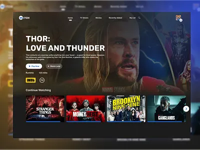 Movie Streaming Website UI application design marvel movie netflix streaming thor ui ux webdesign