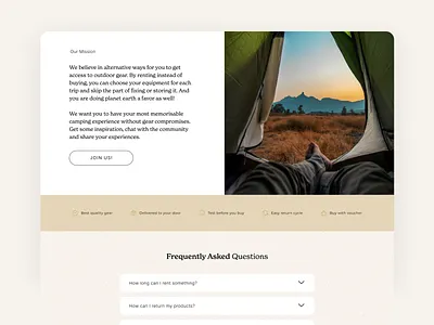 mission section beige branding calm camping faq mission nature outdoor section webdesign webshop