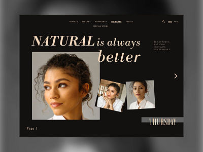 Hairstyle | Curly hair actress branding design digital design fashion figma figma design graphic design hairstyle layout layout design magazine main focal point minamilst layout photoshop typography ui ui design web design zandaya