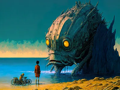 Giant Fish 3 ai art color concept design digital drawing gradient illustration light midjourney minimal painting photoshop simple