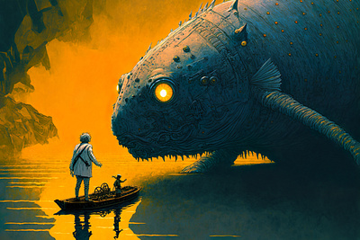Giant Fish 2 ai art color concept design digital drawing gradient illustration light midjourney minimal painting photoshop simple